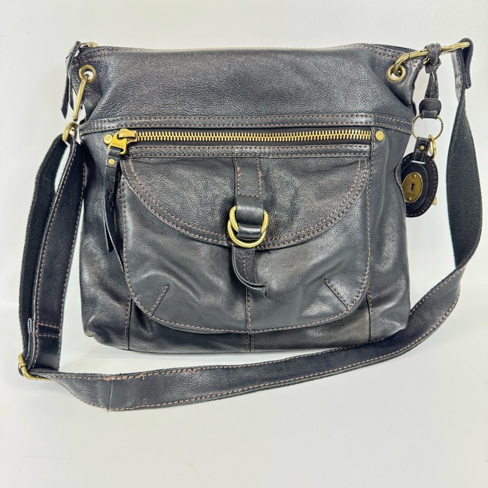 Fossil Shoulder Bag Sasha Black Pebbled Leather Crossbody Bag - Picture 6 of 16